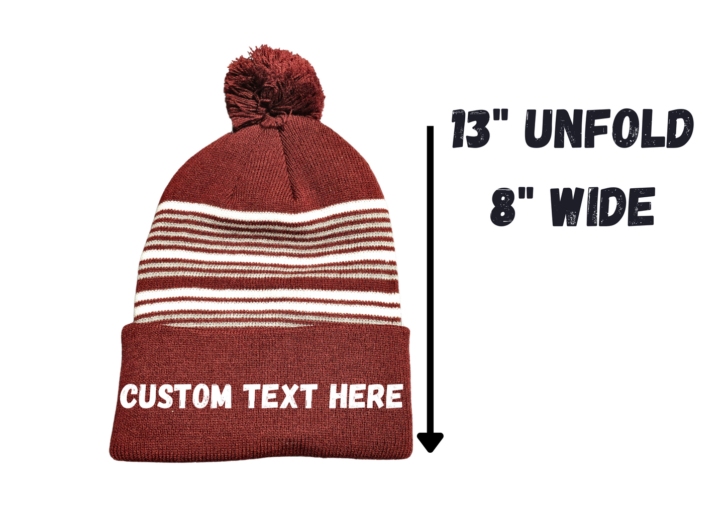 12-13" Unisex Custom Embroidered Beanie/toque with Pompom, Beanie with Pompom