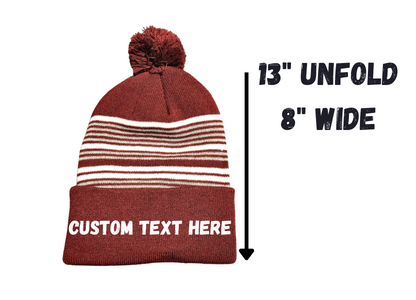 12-13" Unisex Custom Embroidered Beanie/toque with Pompom, Beanie with Pompom