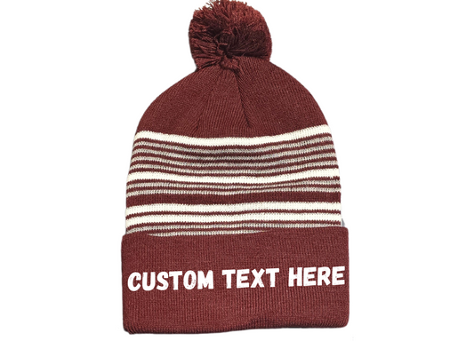 12-13" Unisex Custom Embroidered Beanie/toque with Pompom, Beanie with Pompom