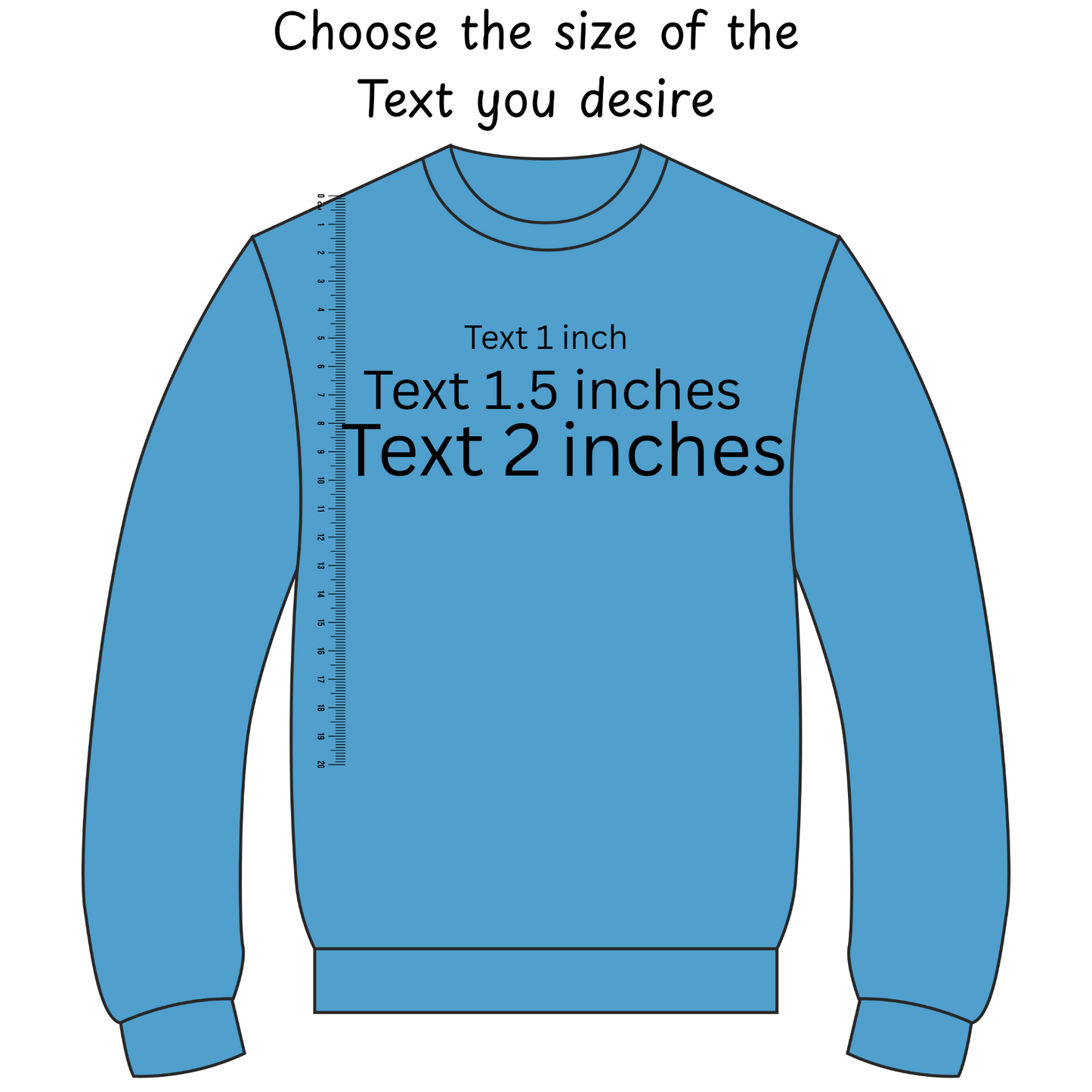 Custom Embroidered text on garments, custom text size & placements