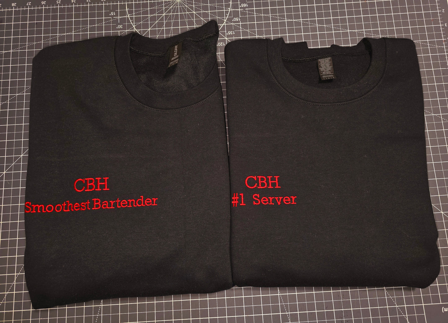 Custom Embroidered text on garments, custom text size & placements