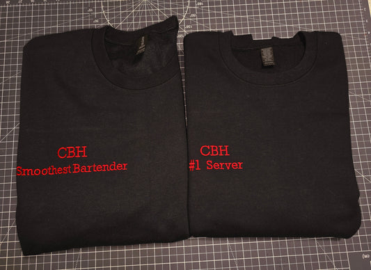 Custom Embroidered text on garments, custom text size & placements